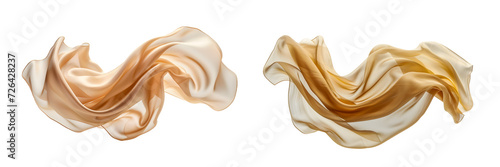 Set of beige silk fabric floating on white 