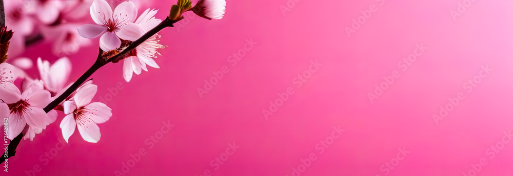 Sakura branch, banner with place for text for the holidays of March 8 or spring holidays
