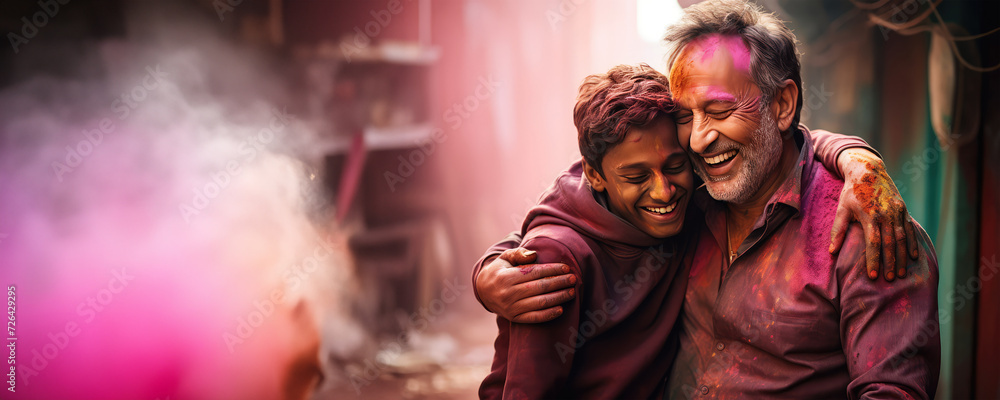 A Dad and Son Experience - Holi Color Fun, Fictional Character Created by Generated AI.