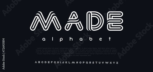 Made Double line monogram alphabet and tech fonts. Lines font regular uppercase and lowercase. Vector illustration.