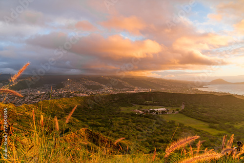 sunrise on the diamond head in honolulu on oahu in hawaii