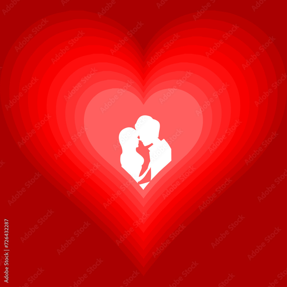 Embrace of Love: A Valentine's Day Vector of Romantic Silhouettes, Experience the power of love with our Valentine's Day vector. Two silhouettes, locked in a tender moment, are nestled a radiant heart