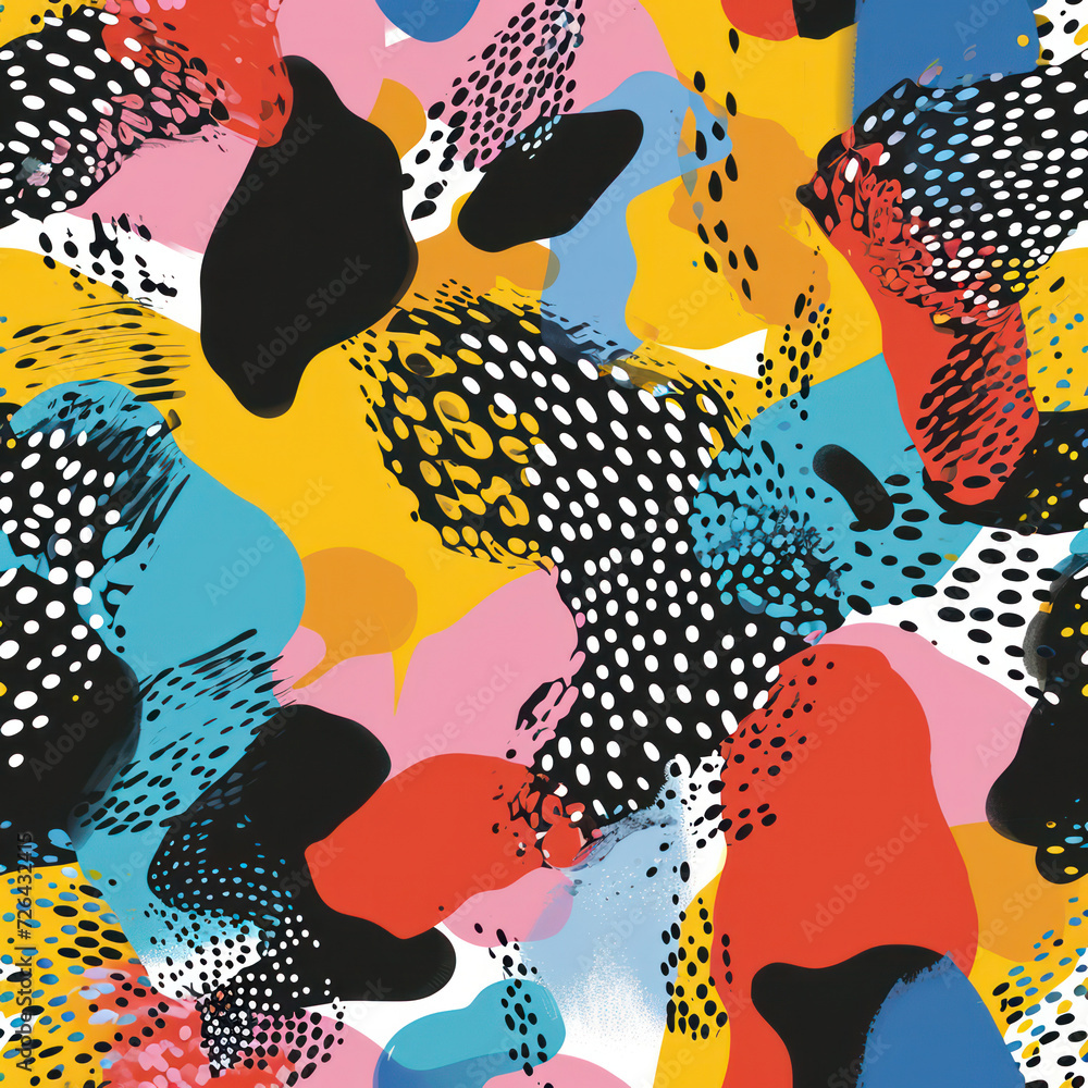 Abstract Geometric Pattern: Creative Retro Line Design on Bright Blue Background with Leopard Print Element Abstract Geometric Pattern: Creative Retro Line Design on Bright Blue Background with Leopard Print Element