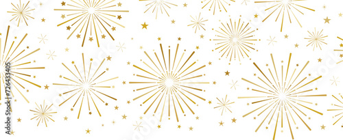 Golden firework banner with stars, isolated elegant clip art element, holiday party celebration border design