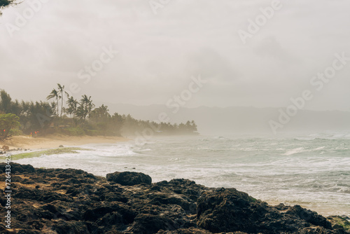 stormy day on the beach on oahu in hawaii