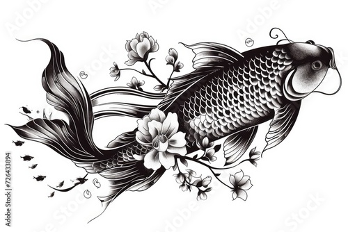 Fish tattoo over a white background. Black koi fish photo