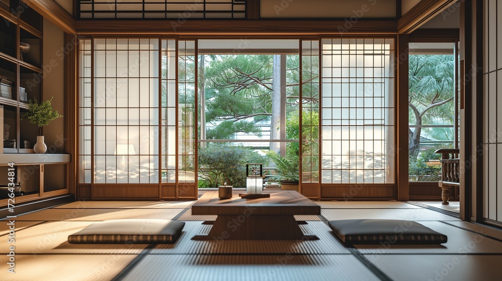 Japanese Modern Interior shot of a modern Japanese living room clean ...