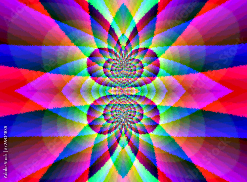 Symetryczny wzór, odbicie lustrzane,  w żywej kolorystyce z geometryczną chropowatą teksturą złożoną z drobnych kwadratów - abstrakcyjne tło