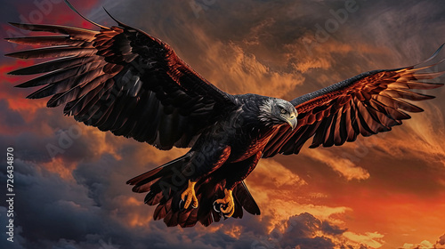 Majestic Eagle Soaring Through a Fiery Sky - Generative AI