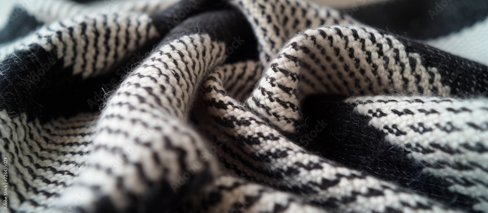 Fototapeta premium Silk-wool blend fabric in black and white, perfect for versatile projects.