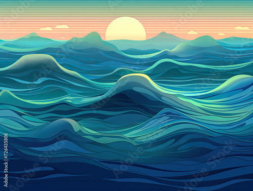 Abstract Art of Sunset Over Ocean Waves - Generative AI