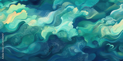 Abstract Ocean Waves in Various Shades of Blue - Generative AI