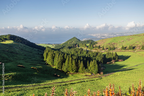 S  o Miguel island in the archipelago of the Azores in Portugal with the beautiful landscapes  mountains and lakes.