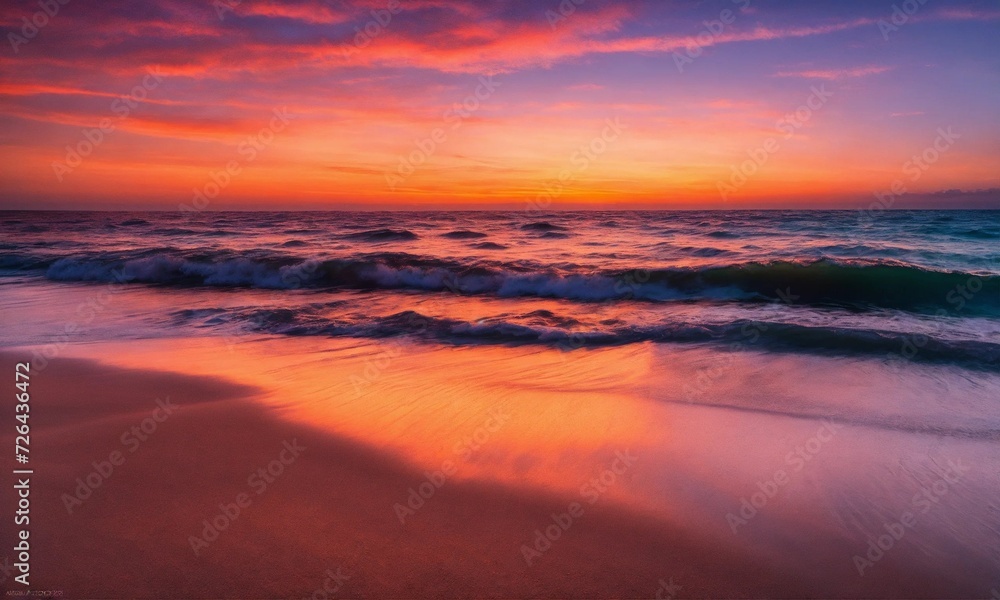 Sea sand sky concept, sunset colors clouds