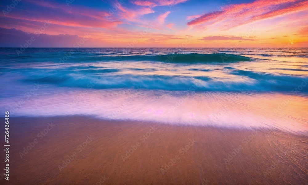Sea sand sky concept, sunset colors clouds