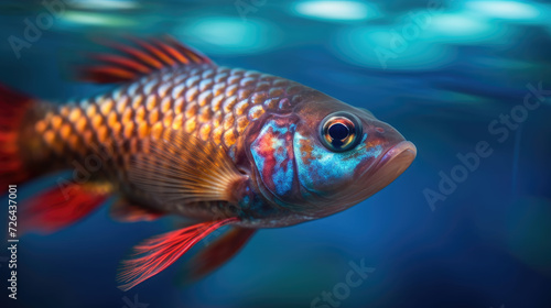 A Living Tropical Fish Swimming in Blue Water - Generative AI