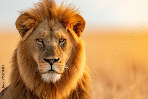 A majestic masai lion with a thick brown mane stands tall amidst the grass of the african savannah  exuding power and grace as the king of the wild