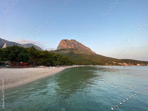 Clear water in Adriatic sea, visible mountains in Croatia