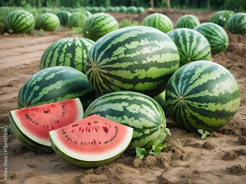 a bunch of watermelons sitting on top of a field