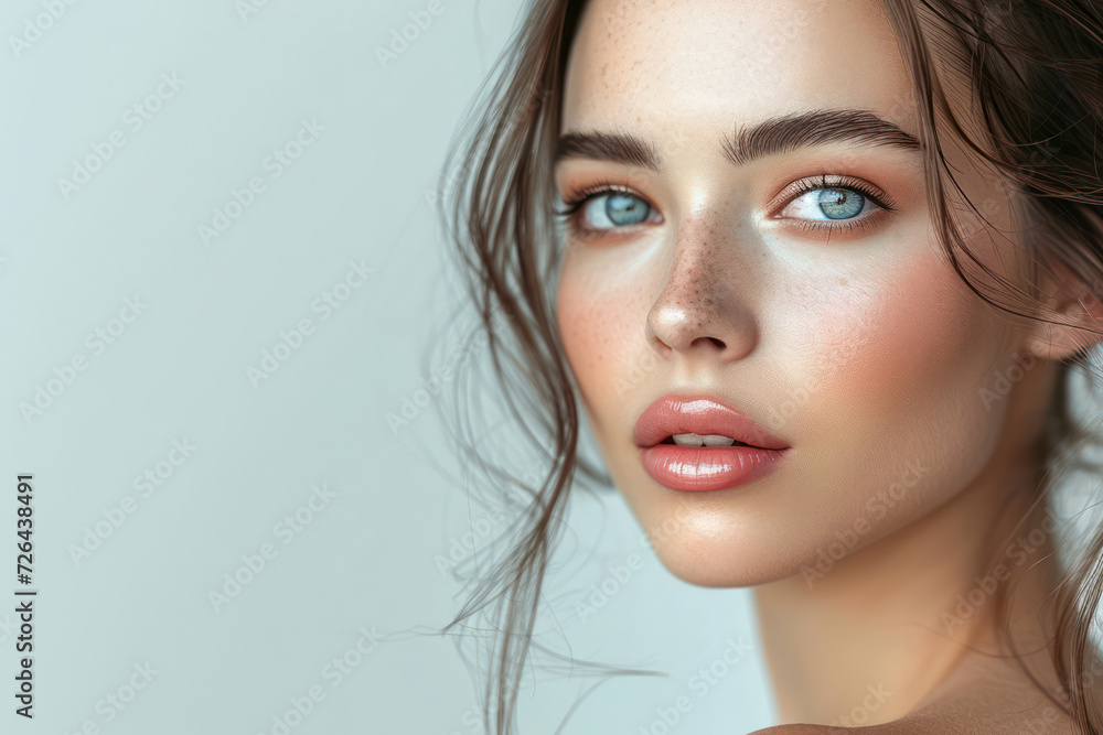 Natural Beauty: A Portrait of a Young Woman with Clean, Healthy Skin and Perfect Make-up on a White Background Natural Beauty: A Portrait of a Young Woman with Clean, Healthy Skin and Perfect Make-up on a White Background