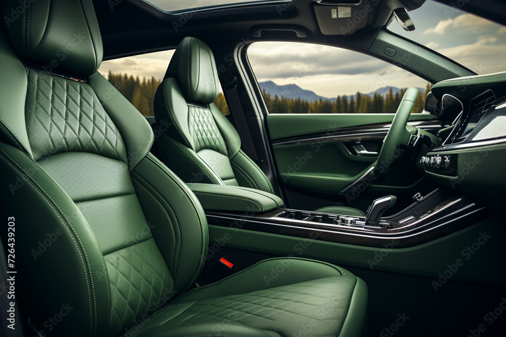 Modern luxury car interior. Leather seats. Car detailing. 3d render Modern luxury car interior. Leather seats. Car detailing. 3d render
