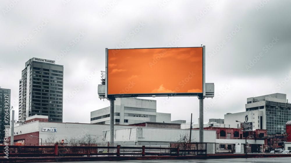 Cloudy Cityscape with Orange Billboard - Generative AI Cloudy Cityscape with Orange Billboard - Generative AI