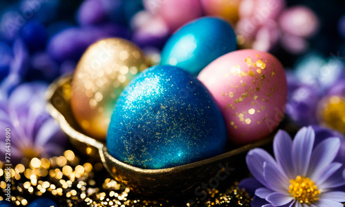 Beautiful Easter eggs for the holiday. Selective focus.
