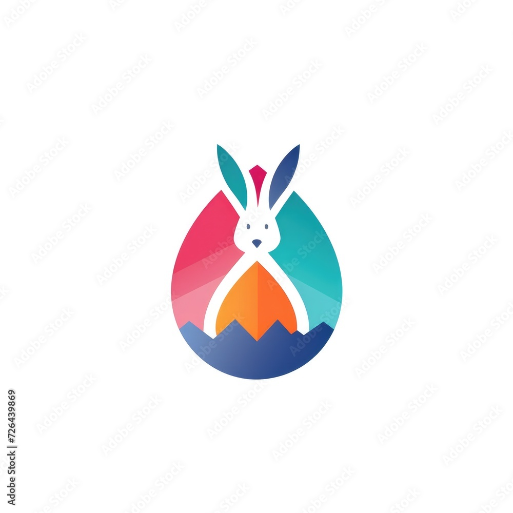 Fototapeta premium Simple graphic logo of color styled hare on white background.