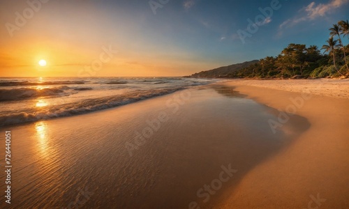 Beautiful tropical sunset scenery White sand, sea view with horizon, colorful twilight sky, calmness and relaxation. © Dompet Masa Depan