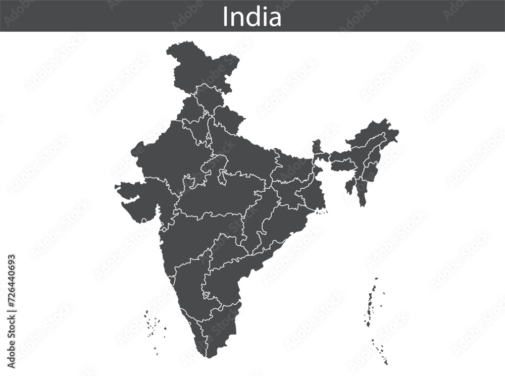 India map isolated on white background. Vector illustration.