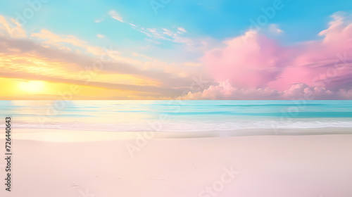 Sandy beach with light blue transparent water waves and sunlight  tranquil aerial beach scene