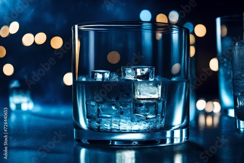  A Crystal Clear View of Crisp Ice in a Glass Set Against the Serene Blue background