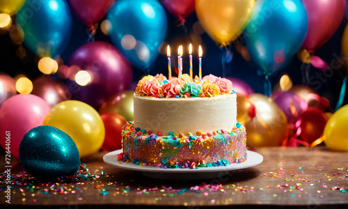 birthday cake with candles. Selective focus.