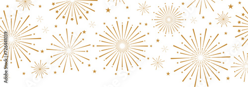 Gold firework vector background with stars, elegant holiday banner design