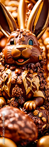 Easter chocolate eggs and bunny. Selective focus.