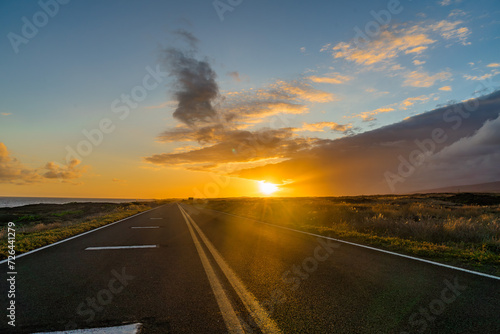 sunset on the road on the coast of the pacific on big island in hawaii © Fritz