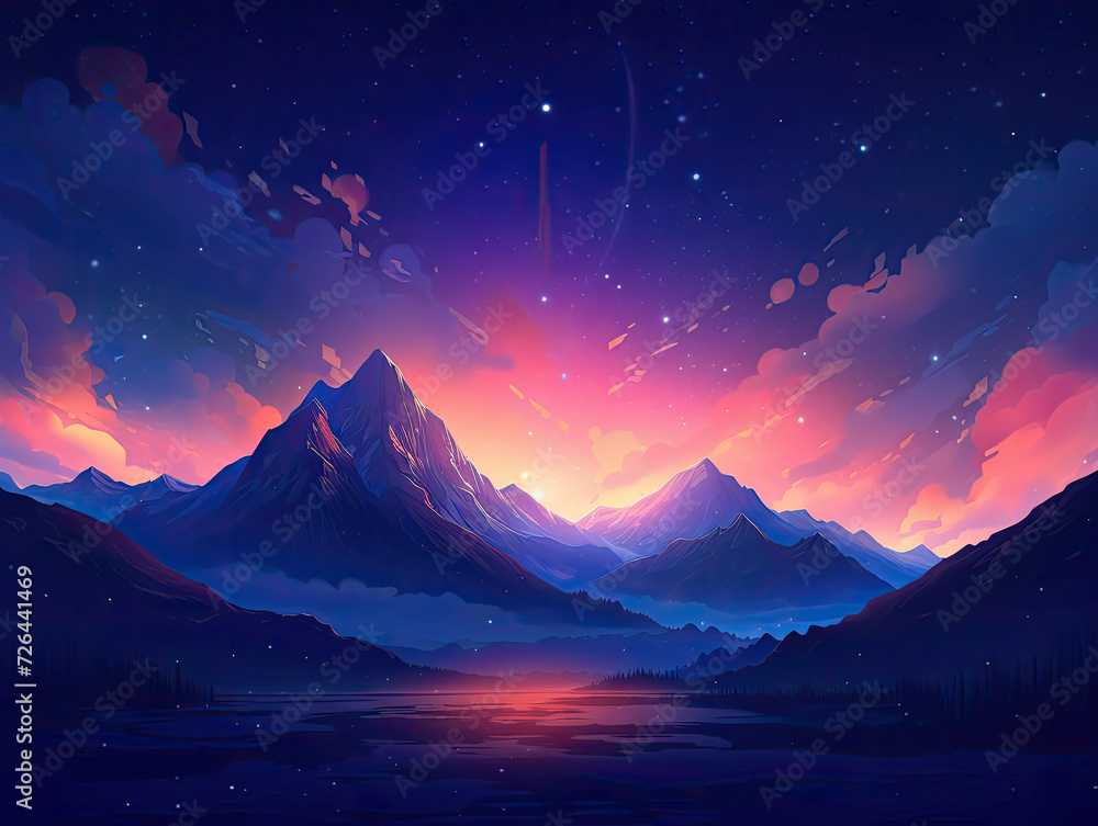 Majestic Sunset Over Mountain Peaks - Generative AI