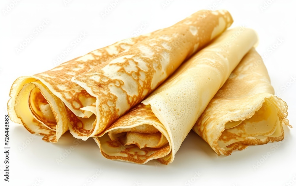 fresh hot blinis or crepes isolated on white background,close up