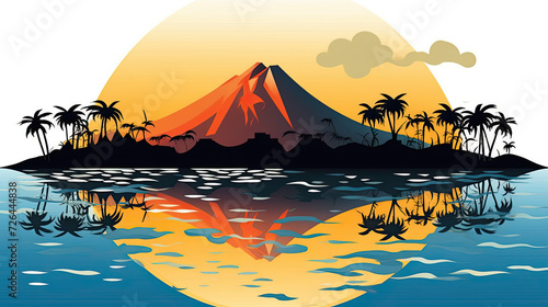 Calm Lake Reflecting Vivid Sunset on Tropical Island - Generative AI