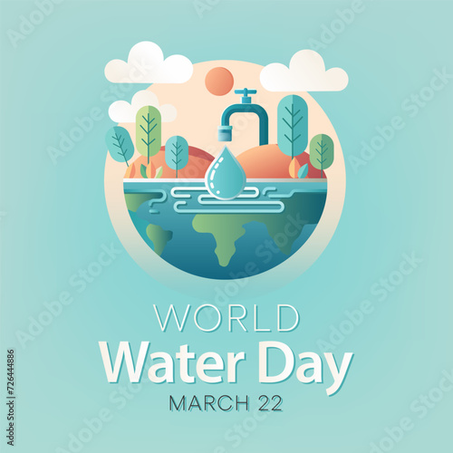 World Water day is observed every year on March 22, highlights the importance of freshwater. The day is used to advocate for the sustainable management of freshwater resources. Vector illustration.