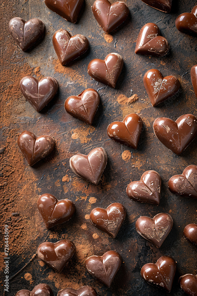 Chocolate candies in the shape of a heart. Valentine's Day. Generative AI Chocolate candies in the shape of a heart. Valentine's Day. Generative AI