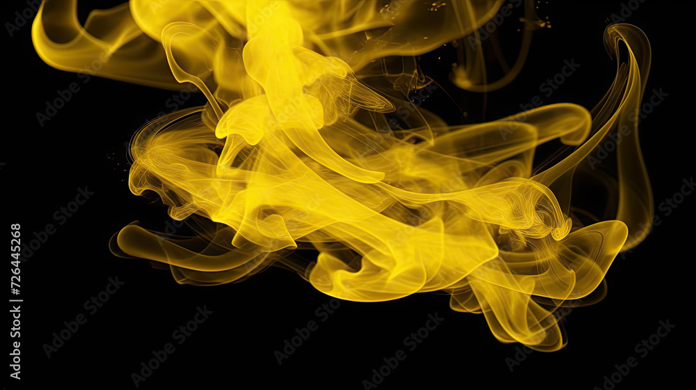 Fototapeta premium Wispy Yellow Smoke Flowing on Black Background - Generative AI
