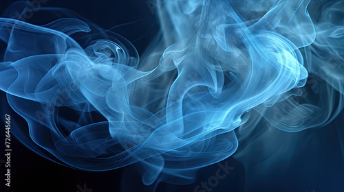Wispy Blue Smoke Flowing on Black Background - Generative AI