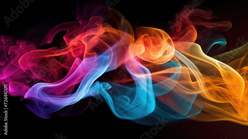 Wispy Colorful Smoke Flowing on Black Background - Generative AI © Zeynep