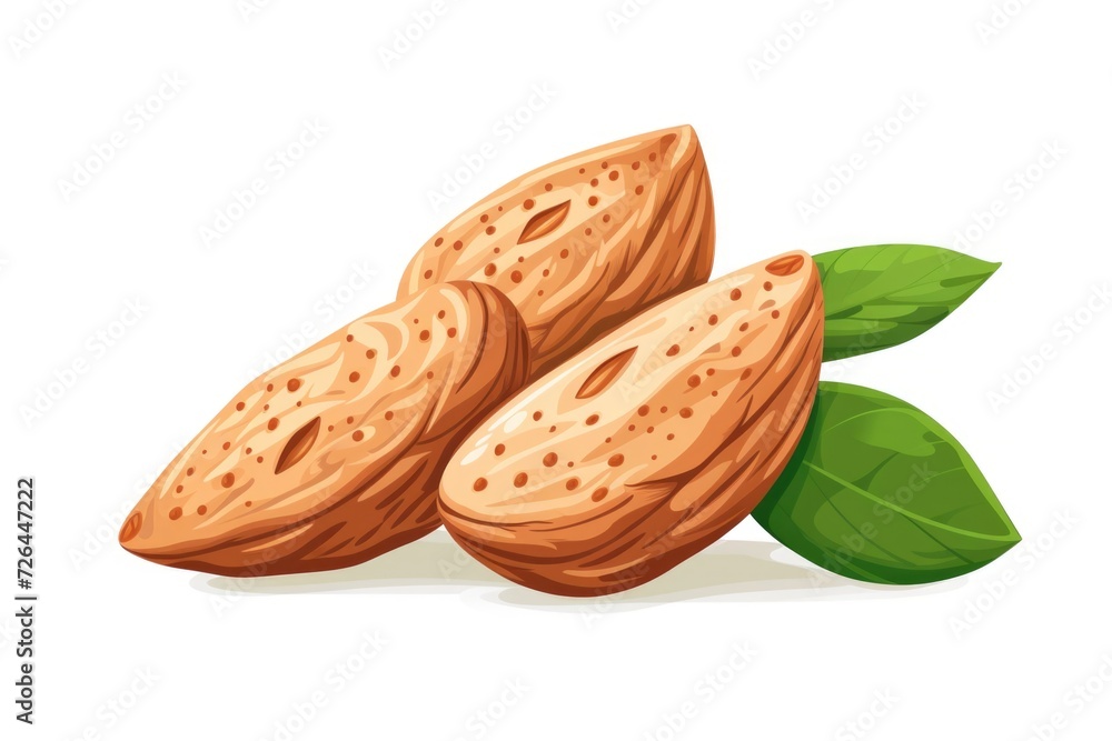 Almonds with leaves on a white background. Suitable for food and nutrition concepts Almonds with leaves on a white background. Suitable for food and nutrition concepts