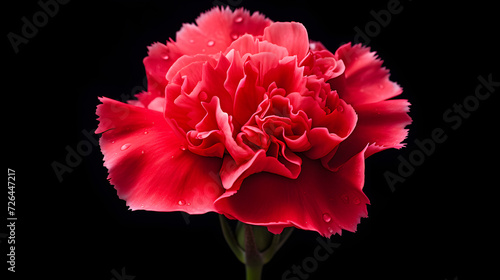 Red Carnation isolated on black background,, A red flower with a black background