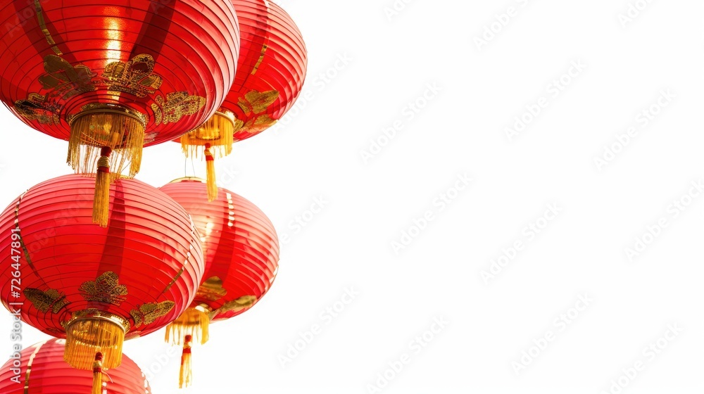 Frame red chinesse lantern hanging isolated over white background for copy space. Chinesse new year lantern concept.
