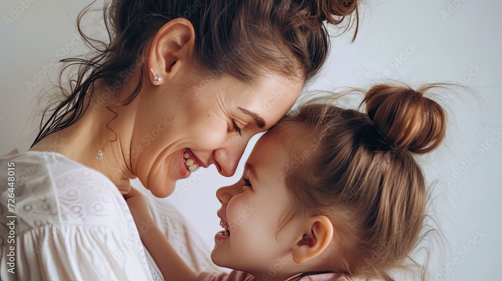 Happy, relax and calm mother and young little daughter bonding each other isolated on white background. Mother's day and family day concept. Happy, relax and calm mother and young little daughter bonding each other isolated on white background. Mother's day and family day concept.