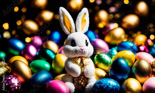 Easter eggs and bunny beautiful background. Selective focus.