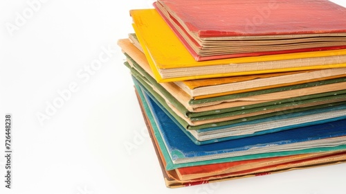 Image of stack of colorful books isolated on white background. Back to school and education learning concept. Literature books collection.